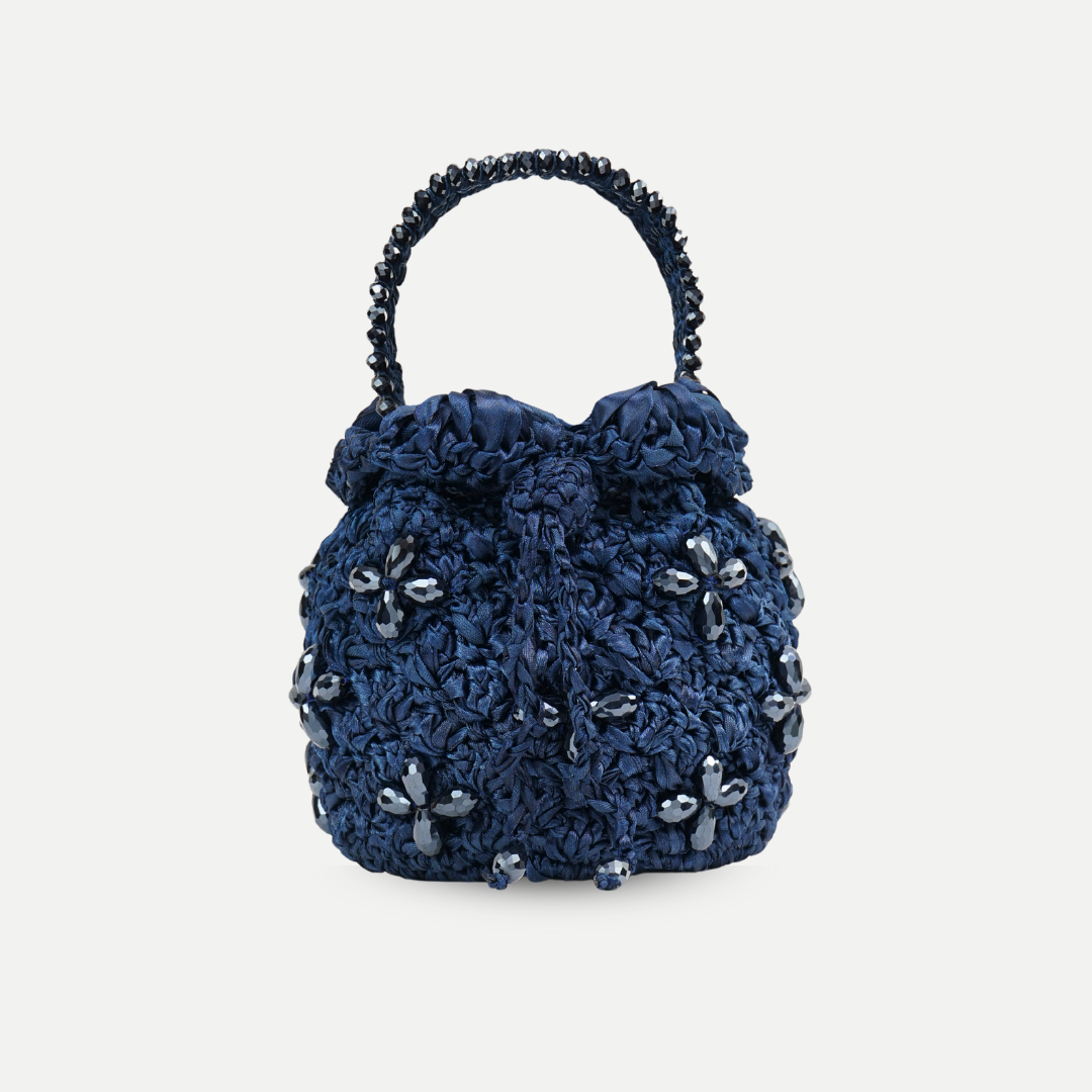 UO Suryo Benjamins Pearl Embellished Crochet Bucket fashion Bag